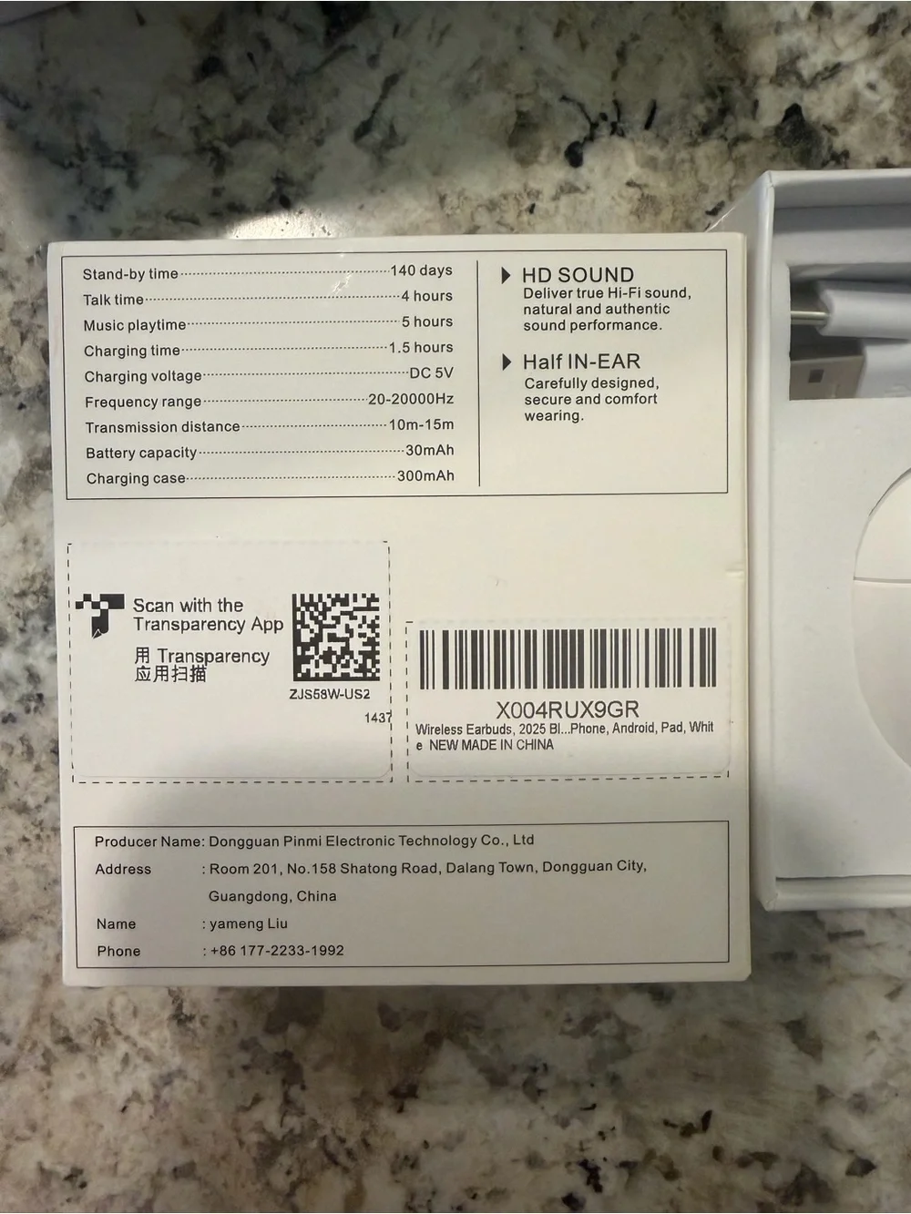 S58 True Wireless Earbuds - White